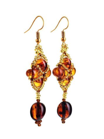 Multicolor Amber Drop Earrings With Brownish Glass Beads The Fable, image , picture 4
