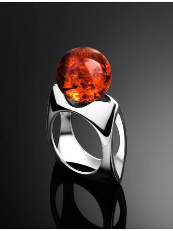 Futuristic Silver Ring With Cognac Amber The Jupiter, Ring Size: 4 / 15, image , picture 2
