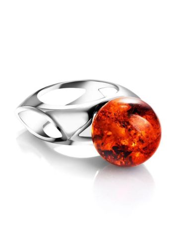 Futuristic Silver Ring With Cognac Amber The Jupiter, Ring Size: 4 / 15, image , picture 3