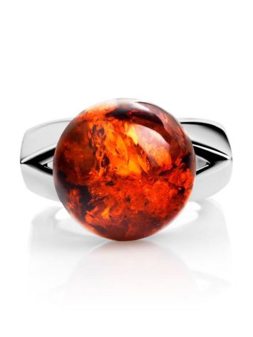Futuristic Silver Ring With Cognac Amber The Jupiter, Ring Size: 4 / 15, image , picture 4