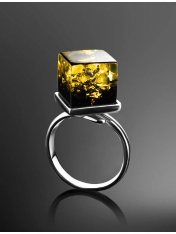 Adjustable Silver Ring With Square Cut Green Amber The Sugar, image , picture 2