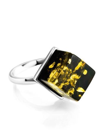 Adjustable Silver Ring With Square Cut Green Amber The Sugar, image , picture 3