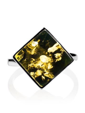 Adjustable Silver Ring With Square Cut Green Amber The Sugar, image , picture 4