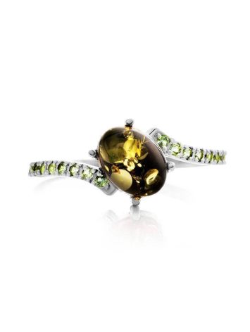 Amber Ring In Sterling Silver With Green Crystals The Raphael, Ring Size: 10 / 20, image , picture 4