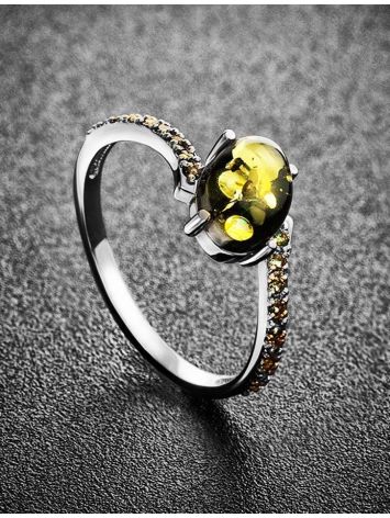 Amber Ring In Sterling Silver With Green Crystals The Raphael, Ring Size: 10 / 20, image , picture 2