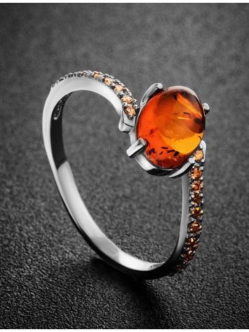 Amber Ring In Sterling Silver With Crystals The Raphael, Ring Size: 5.5 / 16, image , picture 2