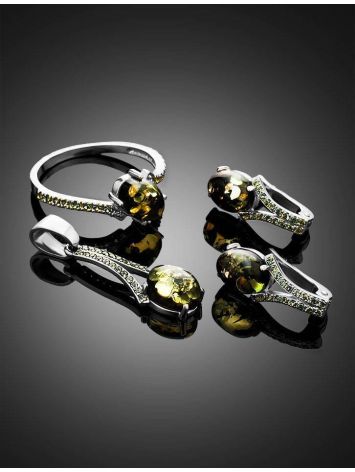 Amber Ring In Sterling Silver With Green Crystals The Raphael, Ring Size: 10 / 20, image , picture 5