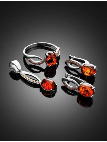 Amber Ring With Champagne Crystals In Sterling Silver The Raphael, Ring Size: 10 / 20, image , picture 5