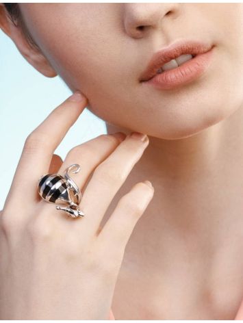 Designers Cocktail Amber Ring In Sterling Silver The Seahorse, Ring Size: Adjustable, image , picture 3