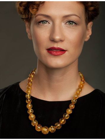 Bold Lemon Amber Ball Beaded Necklace, image , picture 5