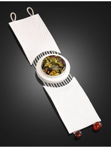 Handcrafted White Leather Bracelet With Green Amber The Amazon, image , picture 3