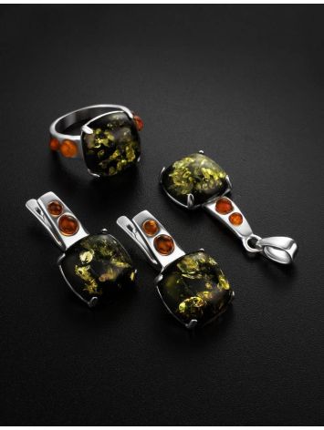 Voluptuous Silver Ring With Green And Cognac Amber The Prussia, Ring Size: 11.5 / 21, image , picture 5