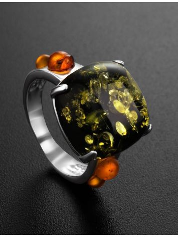 Voluptuous Silver Ring With Green And Cognac Amber The Prussia, Ring Size: 11 / 20.5, image , picture 2