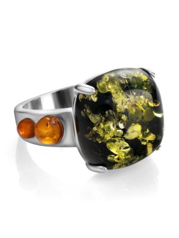 Voluptuous Silver Ring With Green And Cognac Amber The Prussia, Ring Size: 11.5 / 21, image , picture 3