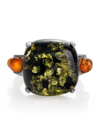 Voluptuous Silver Ring With Green And Cognac Amber The Prussia, Ring Size: 11.5 / 21, image , picture 4