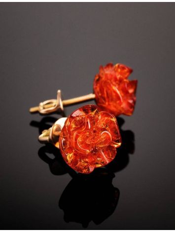 Pretty Carved  Amber Roses Stud Earrings In Gold The Rose, image , picture 2