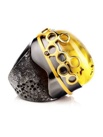 Bold Handcrafted Cocktail Ring With Cognac Amber In Gold-Plated Silver The Sirena, Ring Size: Adjustable, image , picture 5