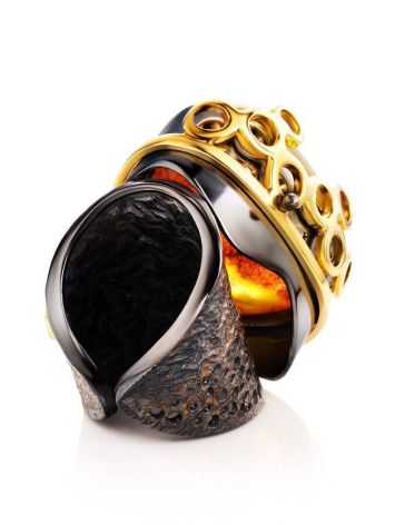 Bold Handcrafted Cocktail Ring With Cognac Amber In Gold-Plated Silver The Sirena, Ring Size: Adjustable, image , picture 6