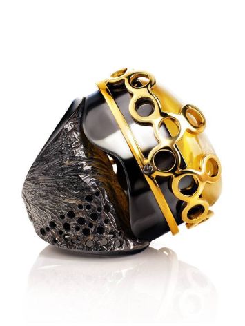 Bold Gold-Plated Cocktail Ring With Honey Amber The Sirena, Ring Size: Adjustable, image , picture 4