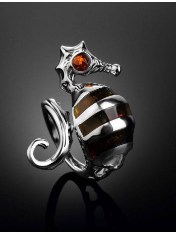 Designers Cocktail Amber Ring In Sterling Silver The Seahorse, Ring Size: Adjustable, image , picture 2