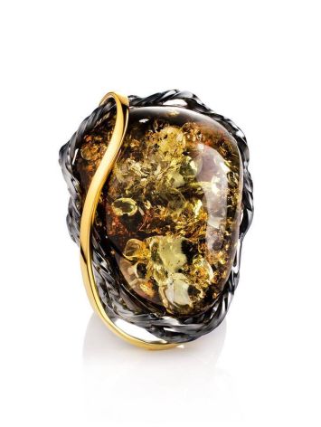 Adjustable Green Amber Cocktail Ring In Gold-Plated Silver The Sirena, Ring Size: Adjustable, image , picture 4