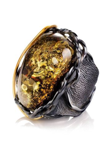 Adjustable Green Amber Cocktail Ring In Gold-Plated Silver The Sirena, Ring Size: Adjustable, image , picture 5