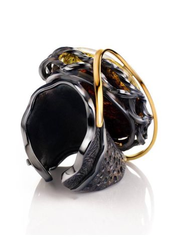 Adjustable Green Amber Cocktail Ring In Gold-Plated Silver The Sirena, Ring Size: Adjustable, image , picture 6