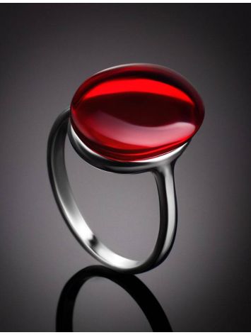 Bold Silver Ring With Red Amber The Sangria, Ring Size: 6 / 16.5, image , picture 2