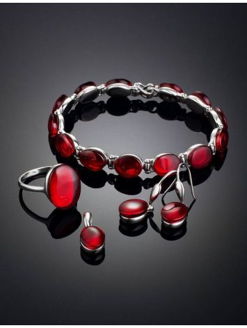 Bold Silver Ring With Red Amber The Sangria, Ring Size: 6 / 16.5, image , picture 6