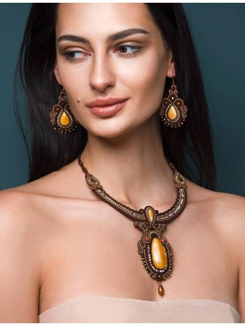 Braided Textile Necklace With Amber And Crystals The India, image , picture 3