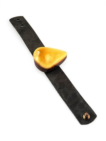 Handcrafted Leather Bracelet With Amber And Wood The Indonesia, image , picture 3