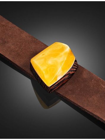 Handcrafted Leather Bracelet With Honey Amber And Wood The Indonesia, image , picture 2