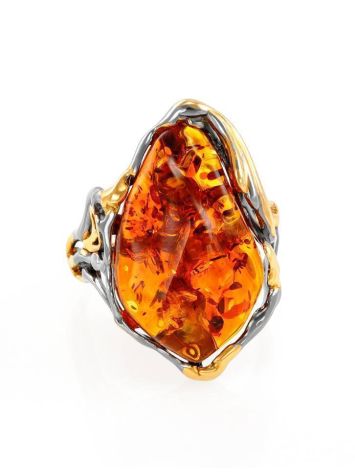 Gold-Plated Cocktail Ring With Cognac Amber The Triumph, Ring Size: Adjustable, image , picture 3