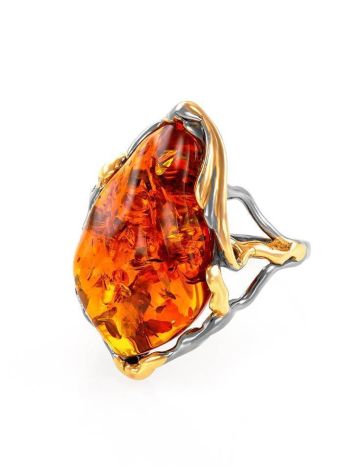 Gold-Plated Cocktail Ring With Cognac Amber The Triumph, Ring Size: Adjustable, image , picture 4