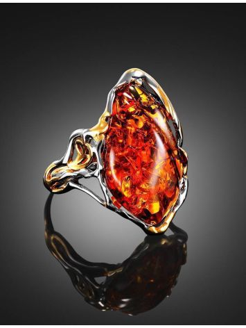 Gold-Plated Cocktail Ring With Cognac Amber The Triumph, Ring Size: Adjustable, image , picture 2