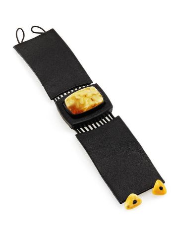 Dark Leather Bracelet With Honey Amber The Amazon, image , picture 3