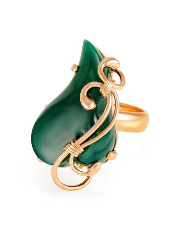 Green Synthetic Onyx Adjustable Ring In Gold-Plated Silver The Serenade, Ring Size: Adjustable, image , picture 3