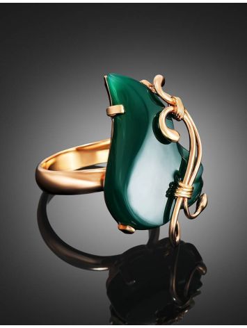 Green Synthetic Onyx Adjustable Ring In Gold-Plated Silver The Serenade, Ring Size: Adjustable, image , picture 2