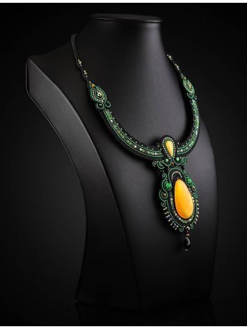 Braided Textile Necklace With Amber And Crystals The India, image , picture 2