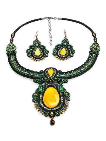 Braided Textile Necklace With Amber And Crystals The India, image , picture 6