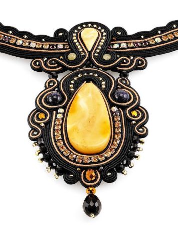 Braided Textile Necklace With Amber And Glass Beads The India, image , picture 4
