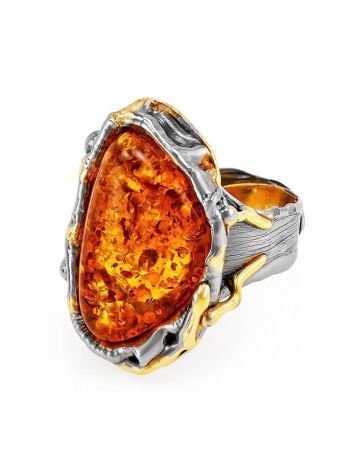 Gold-Plated Cocktail Ring With Cognac Amber The Triumph, Ring Size: Adjustable, image , picture 3