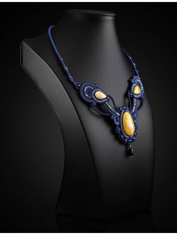 Braided Textile Necklace With Amber And Crystals The India, image , picture 2