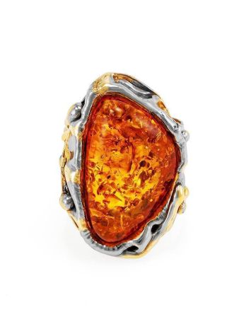 Gold-Plated Cocktail Ring With Cognac Amber The Triumph, Ring Size: Adjustable, image , picture 4