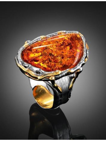 Gold-Plated Cocktail Ring With Cognac Amber The Triumph, Ring Size: Adjustable, image , picture 2