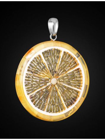 Round Amber Pendant In Sterling Silver The Orange, image , picture 2
