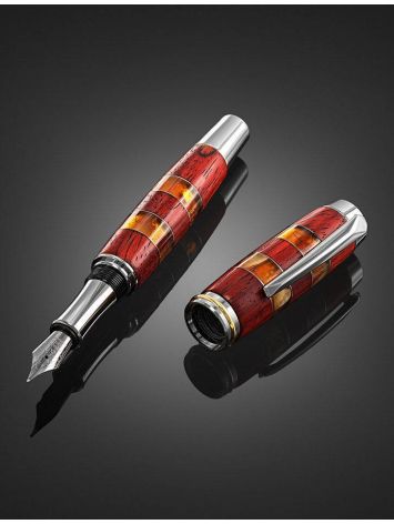 Handcrafted Padauk Wood Fountain Pen With Honey Amber The Indonesia, image , picture 4
