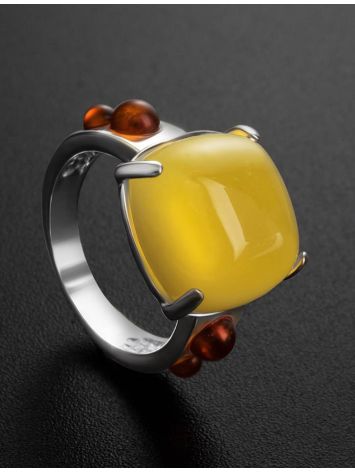 Stylish Geometric Amber Ring In Sterling Silver The Prussia, Ring Size: 5.5 / 16, image , picture 2
