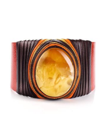 Bright Leather Cuff Bracelet With Honey Amber The Nefertiti, image , picture 3