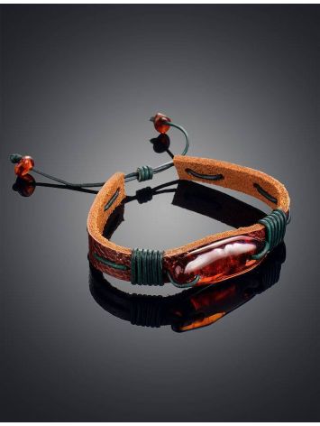 Leather Tie Bracelet With Cognac Amber The Copacabana, image , picture 2